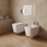 Coppia Sanitari quadrati sospesi bianco lucido wc e bidet CUBIK