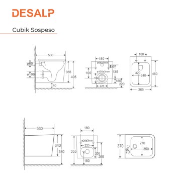 Sanitari sospesi quadrati bianco lucido wc e bidet